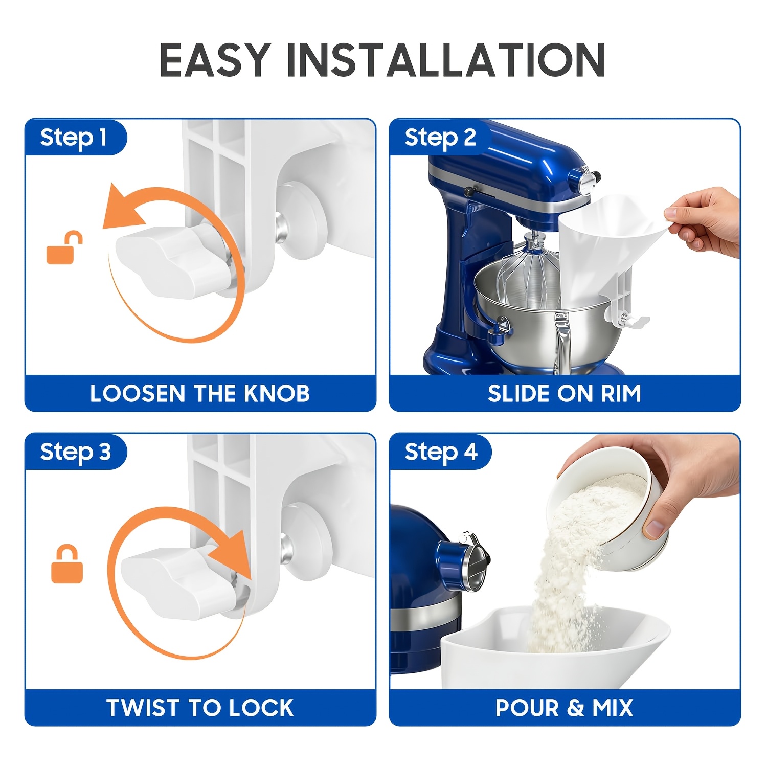 Szeroki lejek do mąki, wlewka  – Kitchen Aid Baking Mixer recenzja i cena
